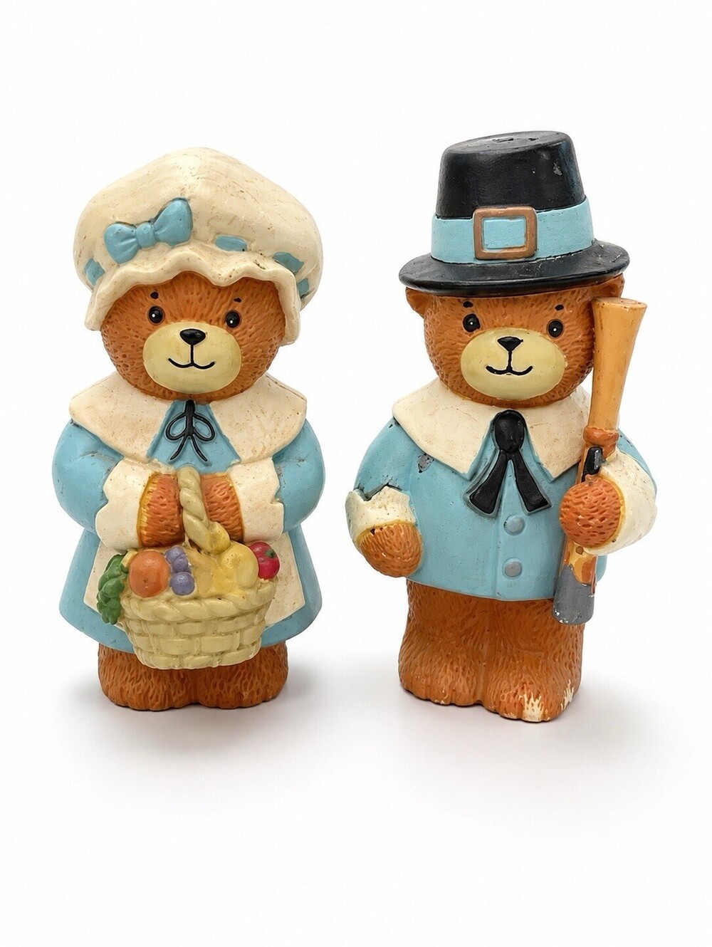 Vintage Enesco Thanksgiving Pilgrim Bear Salt Pepper Shakers 1984 Japan